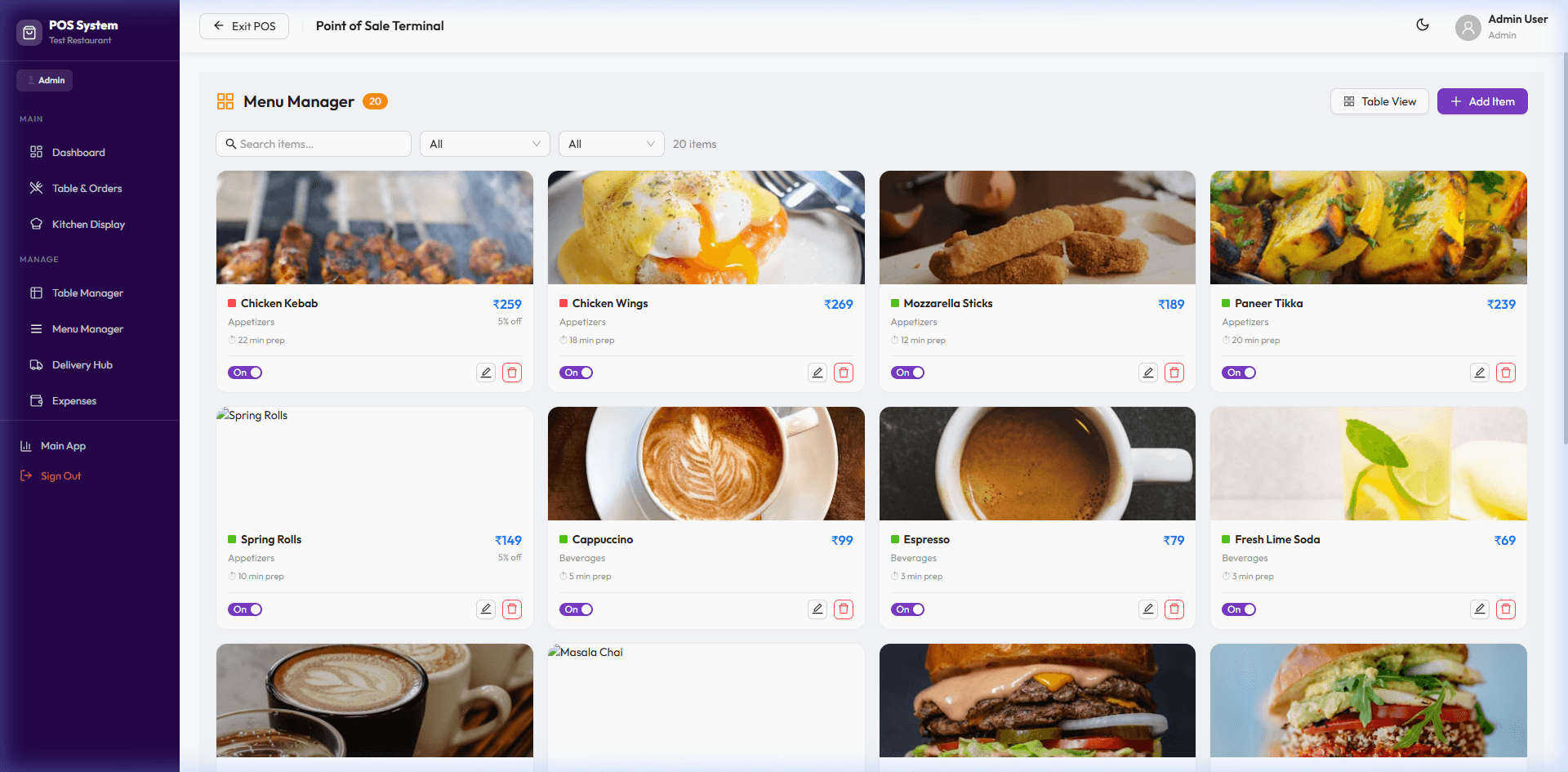 Menu & Kitchen Management